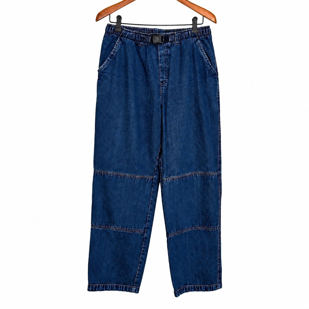Lands' End Women Blue Denim Elastic Waist Belted Pants 20H Plus Medium Wash